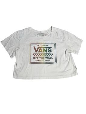 Vans Original Off The Wall Rainbow Logo Crop T-Shirt Women’s Medium White
